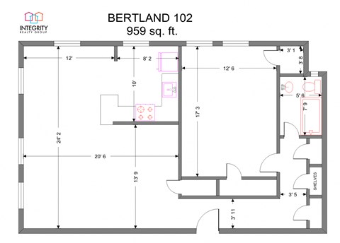 1 Bedroom 1 Bath Floor Plan at Integrity Cleveland Heights, Cleveland Heights, OH, 44106